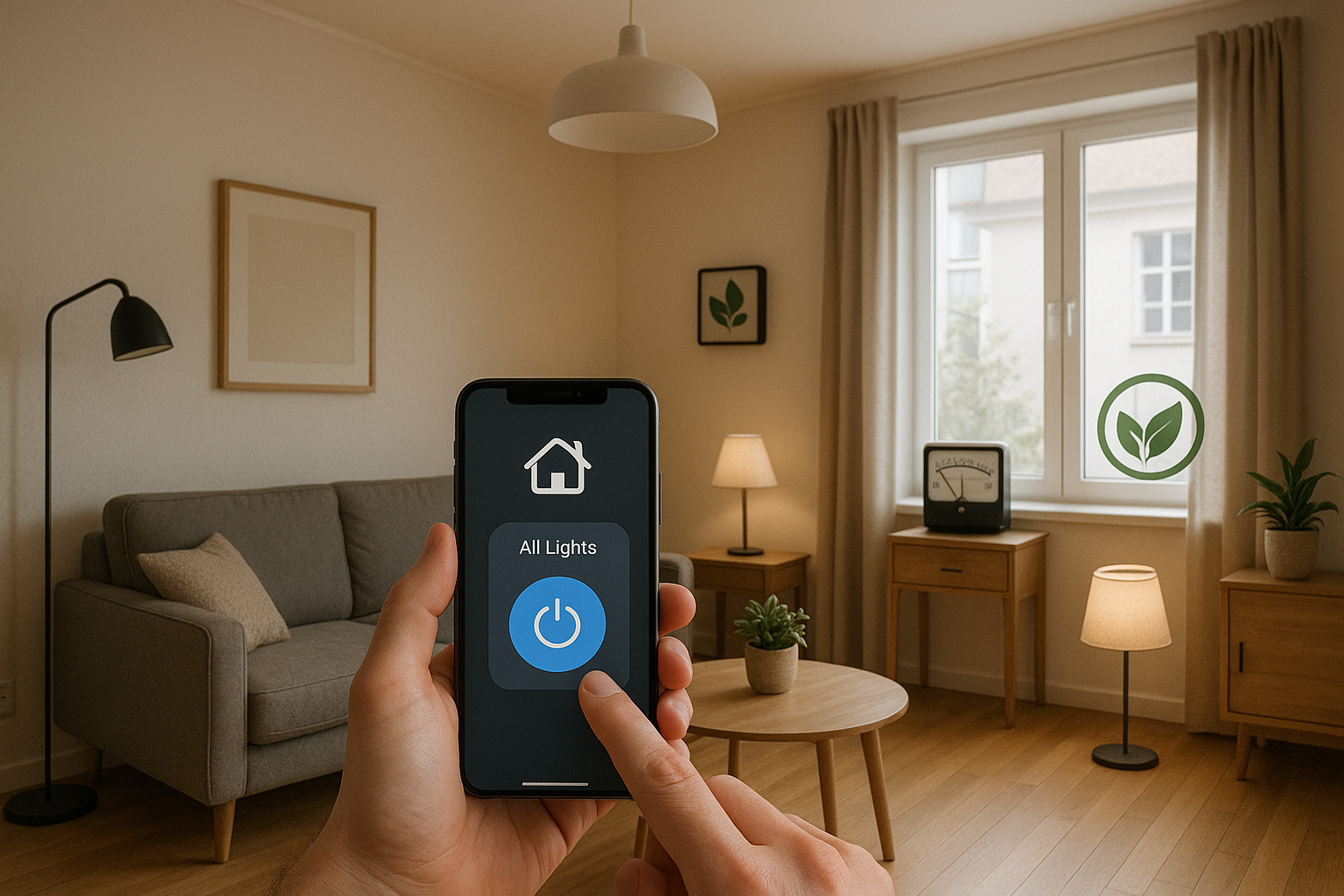 Met één tik gaat het hele huis uit. Geen stress of ergens nog licht brandt. Gemiddeld scheelt dit zo’n 30 kWh per jaar in een woonkamer met 6 lampen.”